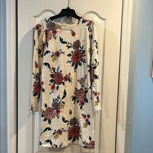 LOFT Cream Floral Long Sleeve Dress